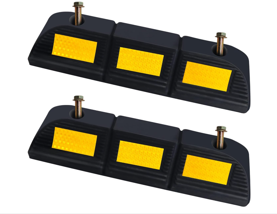 Premium Rubber Parking Stoppers (2 Pack) - Garage & Lot Wheel Tire Stops with Bolt Installation | Ultimate Vehicle Parking Aid for Cars, Trucks
