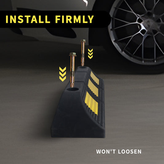 Premium Rubber Parking Stoppers (2 Pack) - Garage & Lot Wheel Tire Stops with Bolt Installation | Ultimate Vehicle Parking Aid for Cars, Trucks
