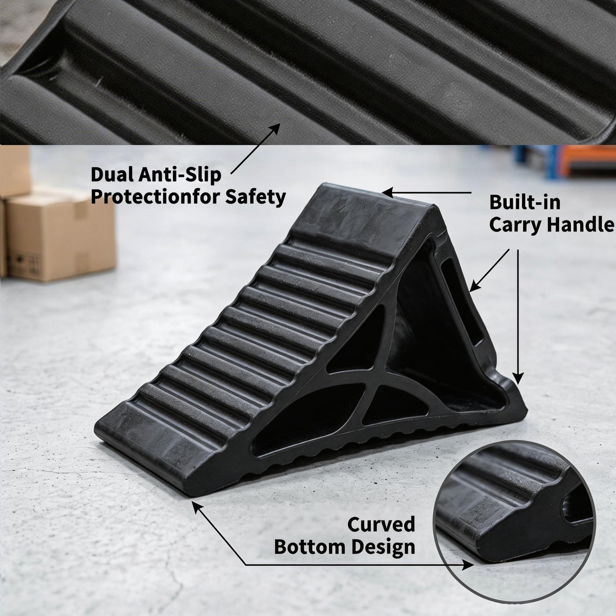 4-Pack Heavy Duty Rubber Wheel Chocks with Handle, Non Slip Stopper for RV, Truck, Car, ATV