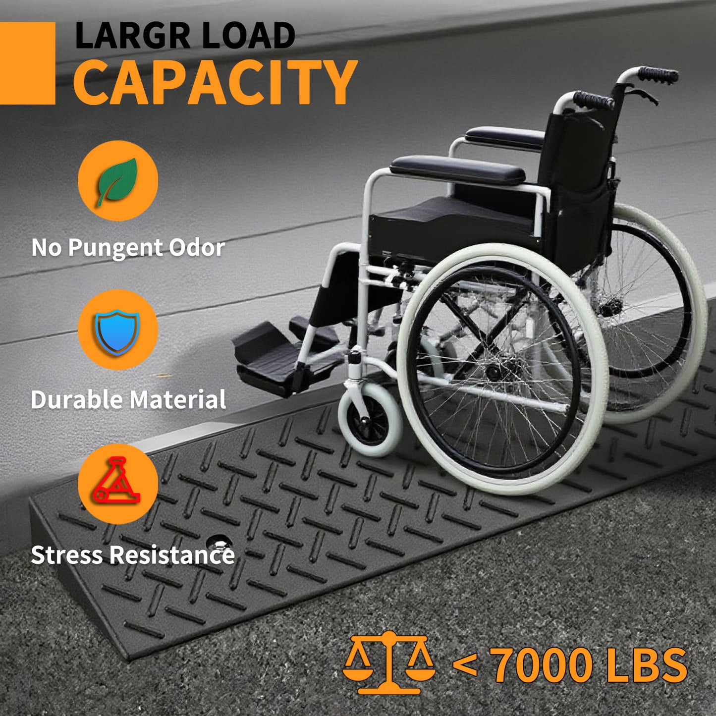Driveway Ramp Curb for Vehicles (2-Pack, 7000lb Bearing) - Rubber Curb Ramps for Cars, 1.2-4 Inch Height for Driveway & Sidewalk Use