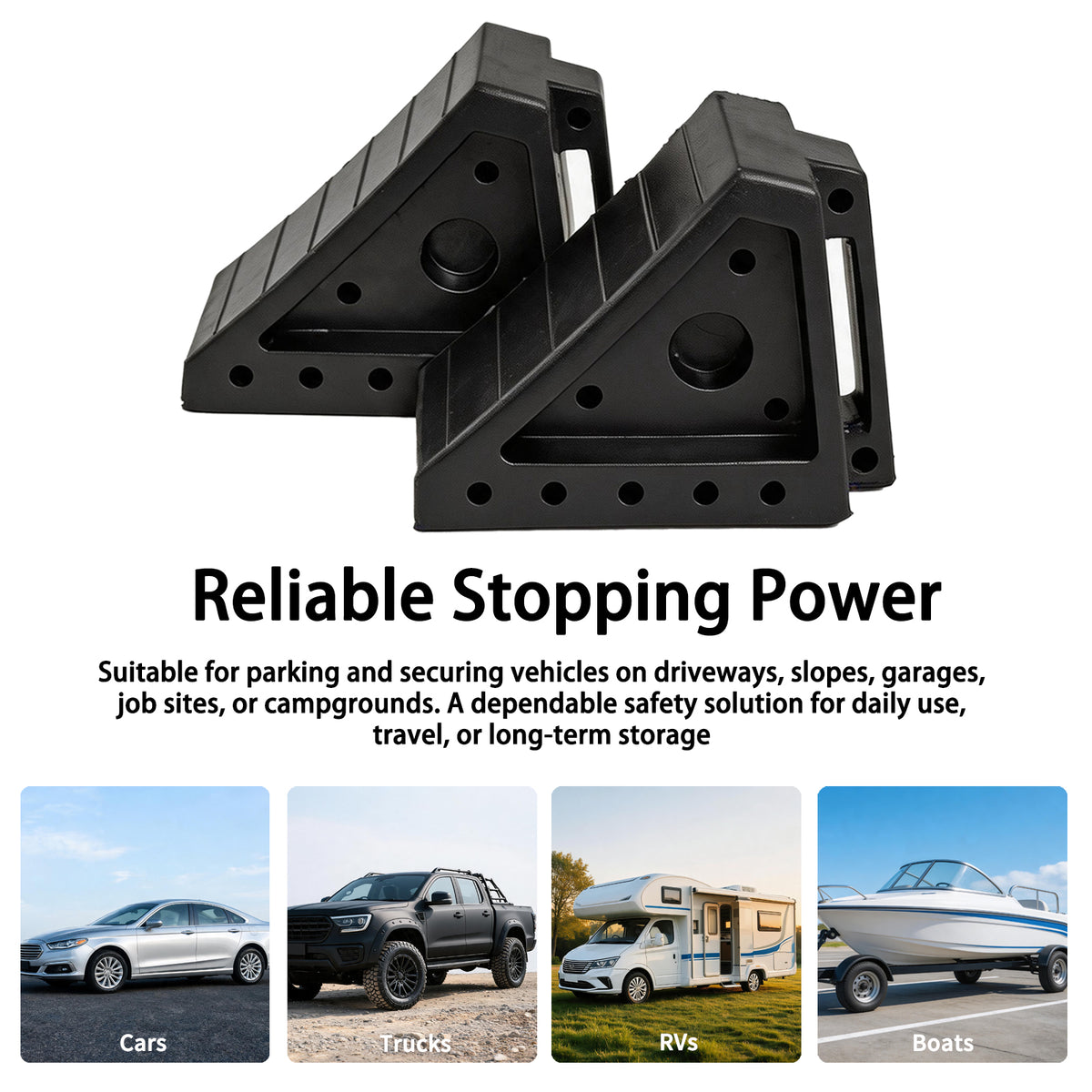 Heavy-Duty Rubber Wheel Chocks with Carry Handles – 4 Pack