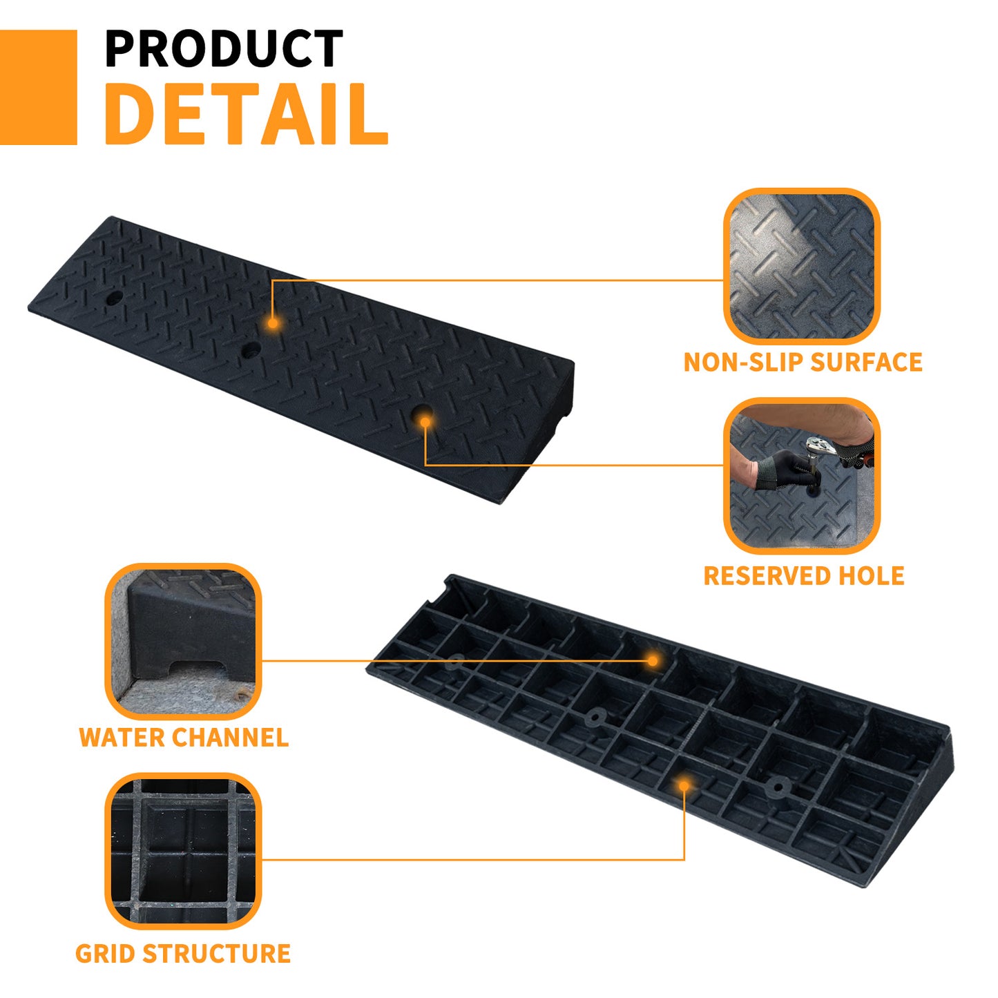 Driveway Ramp Curb for Vehicles (2-Pack, 7000lb Bearing) - Rubber Curb Ramps for Cars, 1.2-4 Inch Height for Driveway & Sidewalk Use