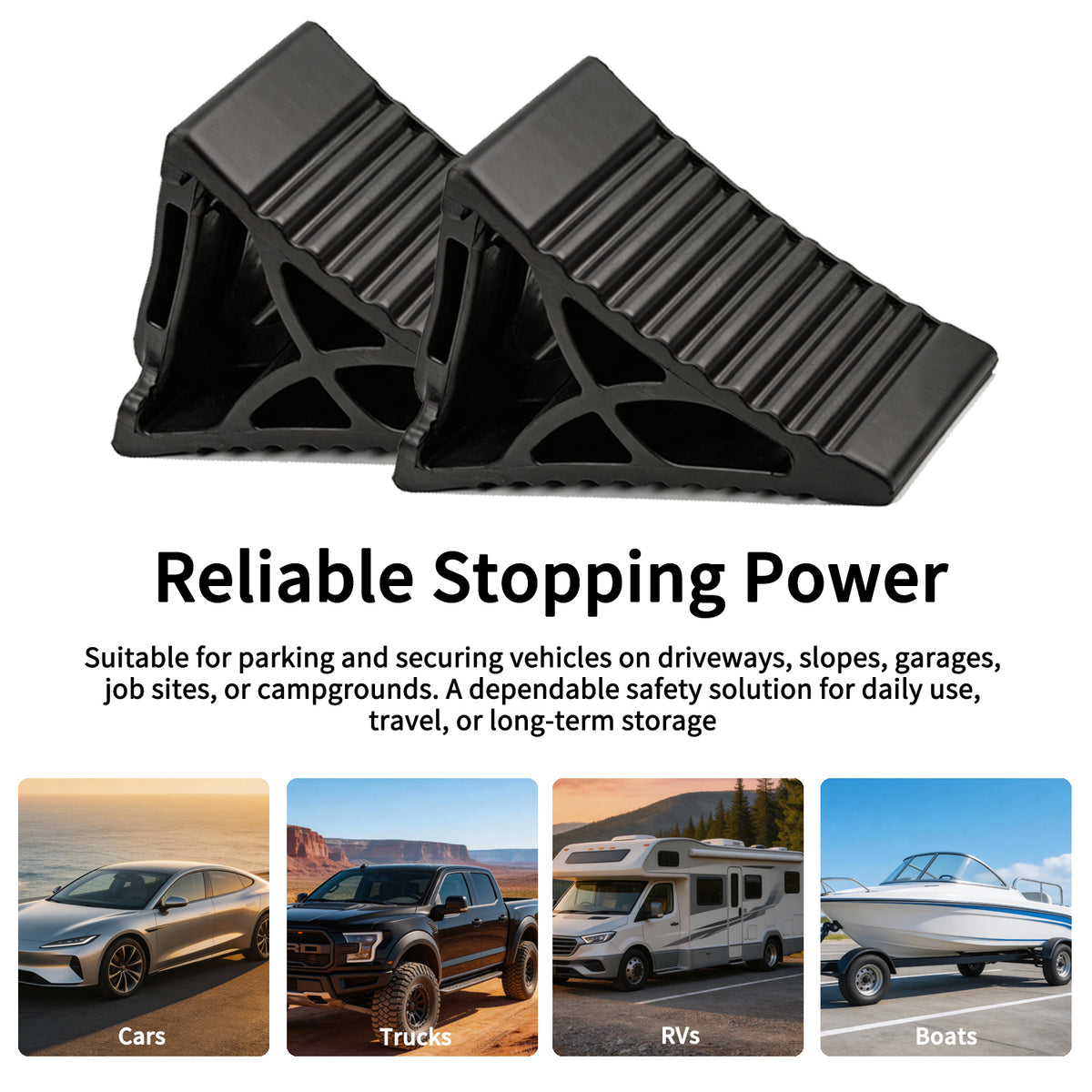 4-Pack Heavy Duty Rubber Wheel Chocks with Handle, Non Slip Stopper for RV, Truck, Car, ATV