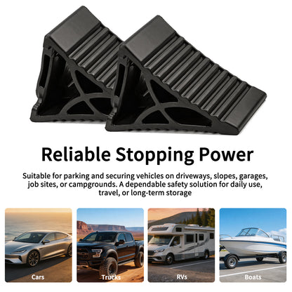 4-Pack Heavy Duty Rubber Wheel Chocks with Handle, Non Slip Stopper for RV, Truck, Car, ATV