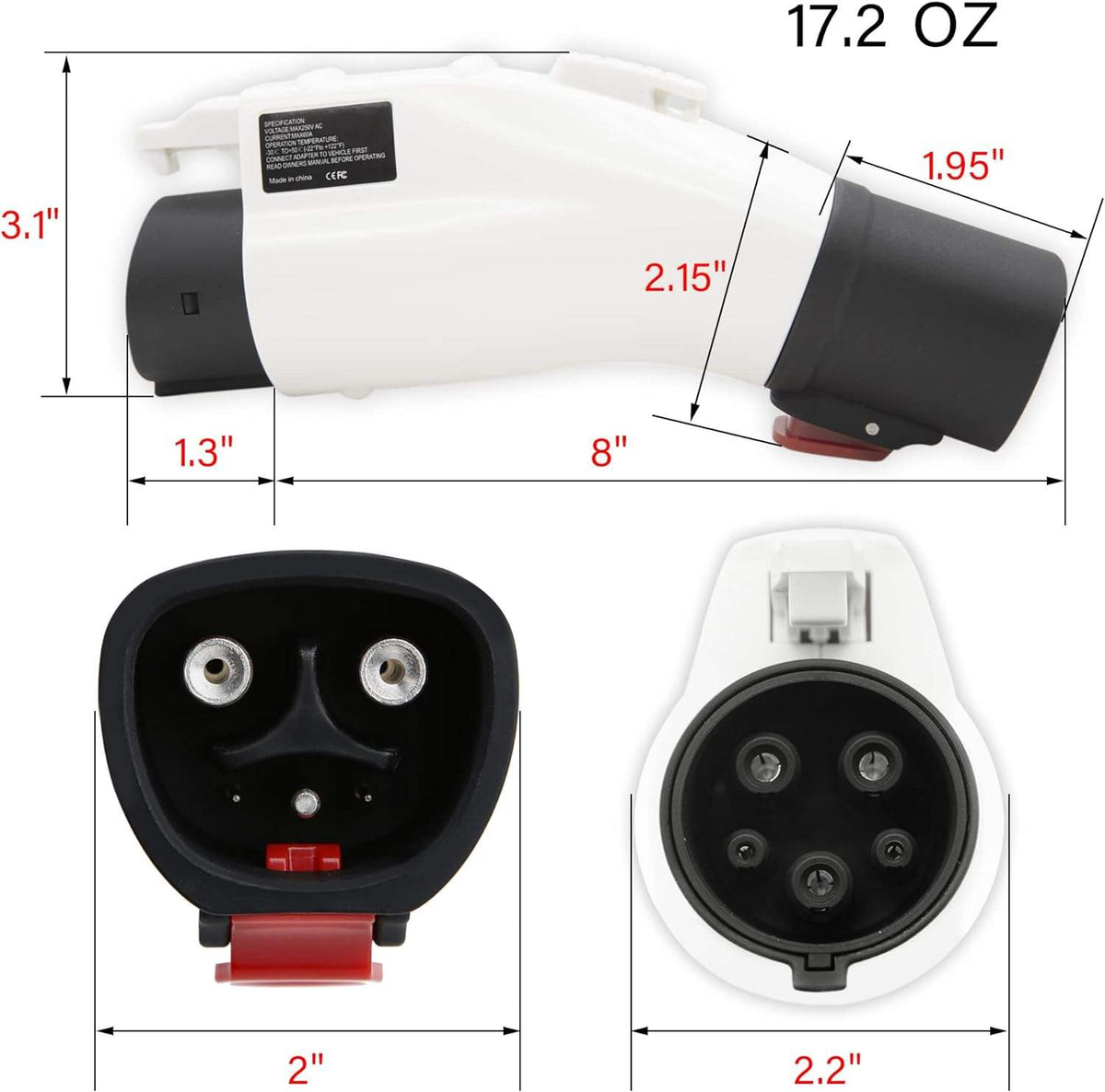 Tesla to J1772 EV Charger Adapter - 32A 250V Type 2 Inlet