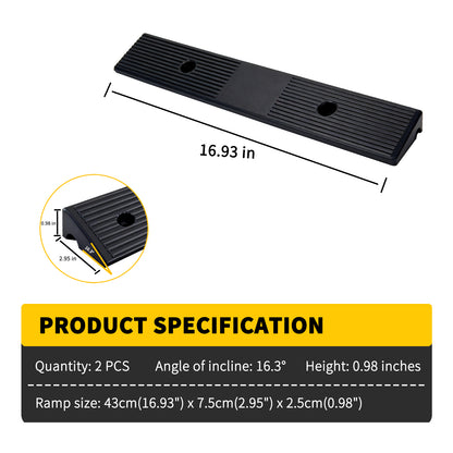 Portable Rubber Curb Ramp 2 Pack – Heavy Duty Anti-Slip Threshold Ramp, 1/2/3/4/5 Inch Height Driveway Ramp for Cars,Wheelchairs,Trucks,Bikes,Motorcycles,Lawn Mowers