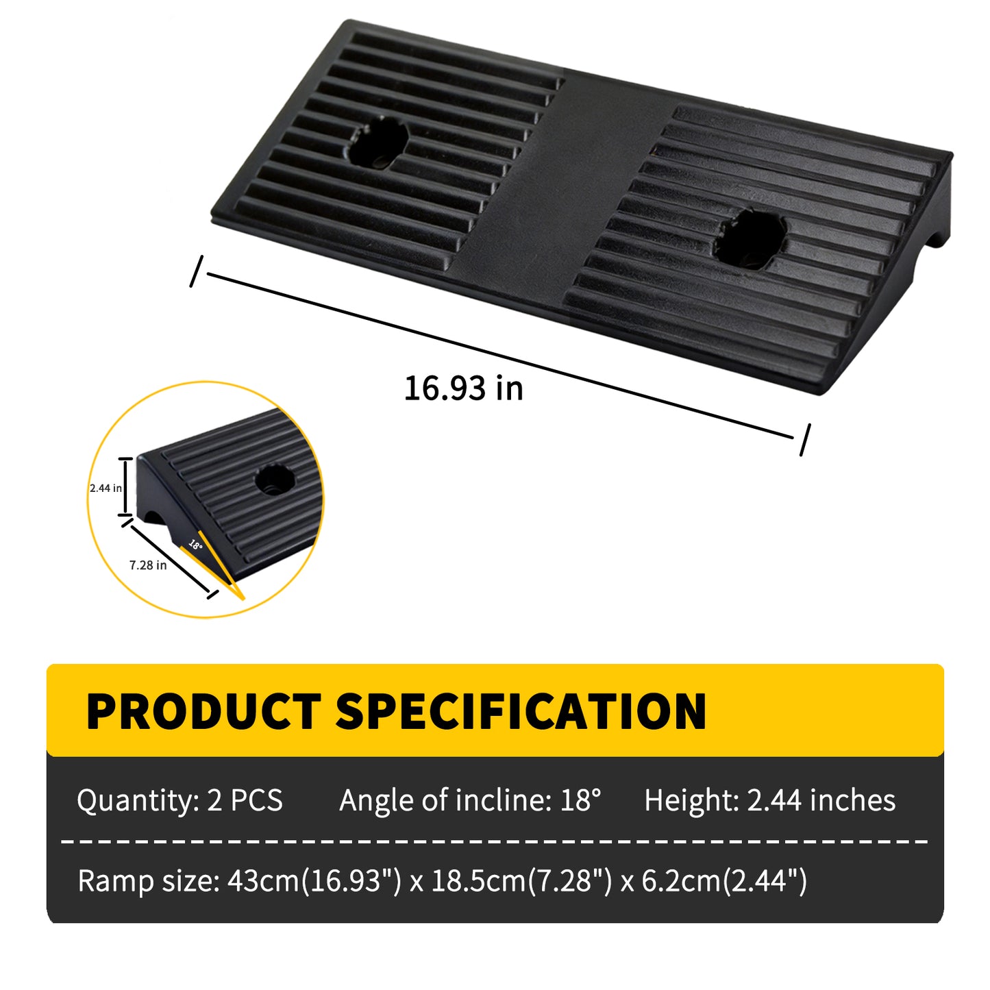 Portable Rubber Curb Ramp 2 Pack – Heavy Duty Anti-Slip Threshold Ramp, 1/2/3/4/5 Inch Height Driveway Ramp for Cars,Wheelchairs,Trucks,Bikes,Motorcycles,Lawn Mowers
