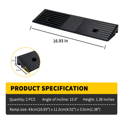Portable Rubber Curb Ramp 2 Pack – Heavy Duty Anti-Slip Threshold Ramp, 1/2/3/4/5 Inch Height Driveway Ramp for Cars,Wheelchairs,Trucks,Bikes,Motorcycles,Lawn Mowers