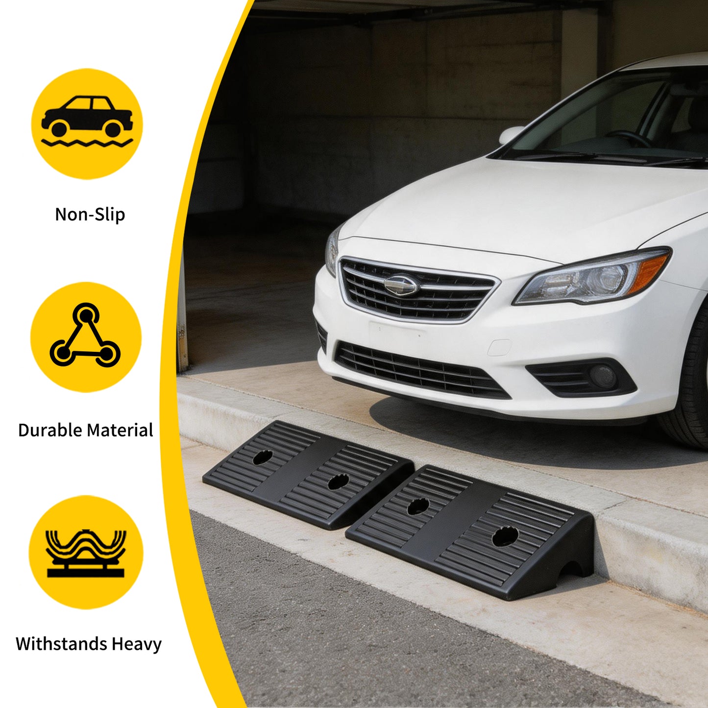Portable Rubber Curb Ramp 2 Pack – Heavy Duty Anti-Slip Threshold Ramp, 1/2/3/4/5 Inch Height Driveway Ramp for Cars,Wheelchairs,Trucks,Bikes,Motorcycles,Lawn Mowers