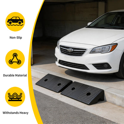 Portable Rubber Curb Ramp 2 Pack – Heavy Duty Anti-Slip Threshold Ramp, 1/2/3/4/5 Inch Height Driveway Ramp for Cars,Wheelchairs,Trucks,Bikes,Motorcycles,Lawn Mowers