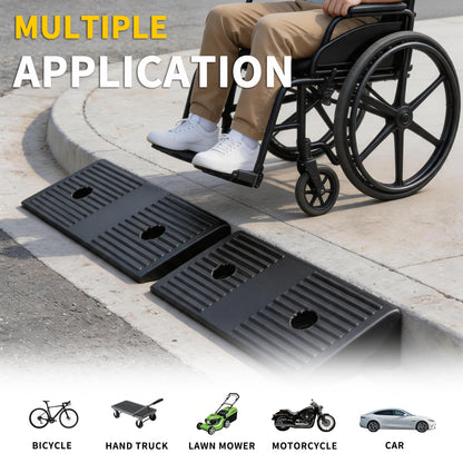 Portable Rubber Curb Ramp 2 Pack – Heavy Duty Anti-Slip Threshold Ramp, 1/2/3/4/5 Inch Height Driveway Ramp for Cars,Wheelchairs,Trucks,Bikes,Motorcycles,Lawn Mowers