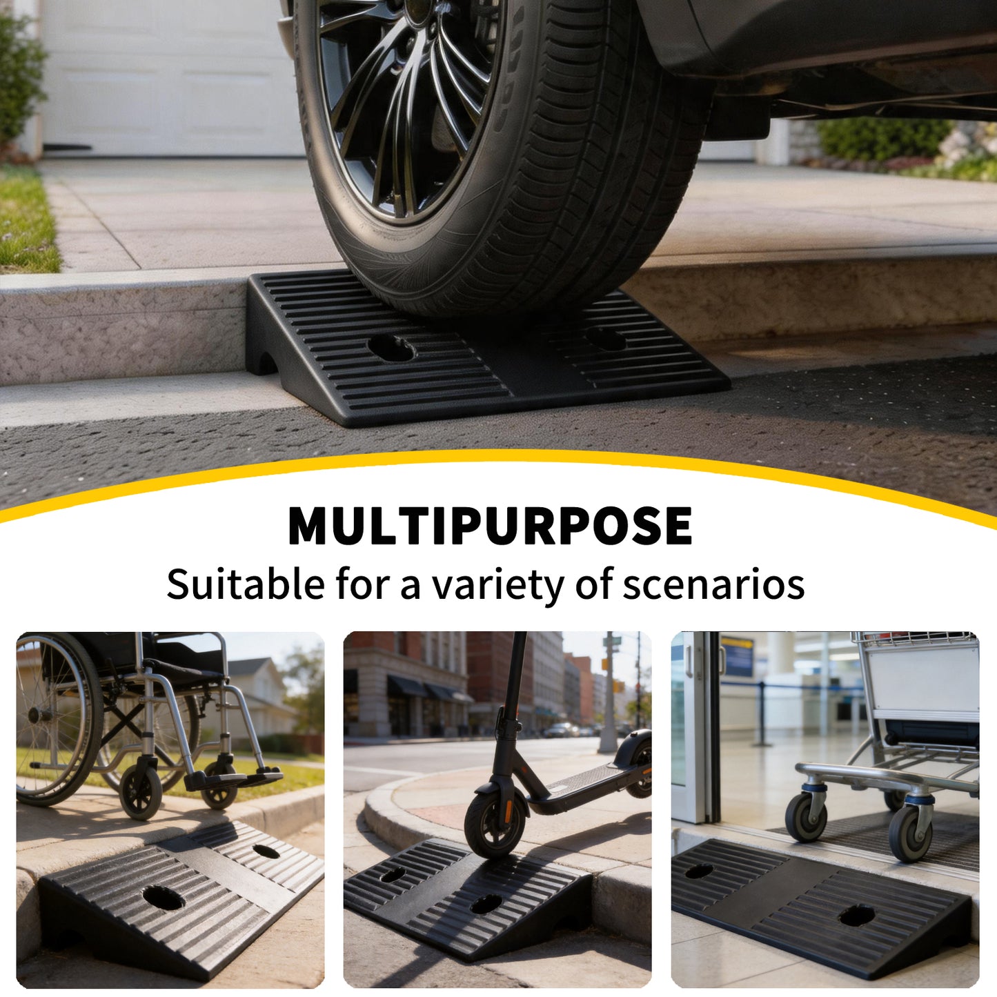 Portable Rubber Curb Ramp 2 Pack – Heavy Duty Anti-Slip Threshold Ramp, 1/2/3/4/5 Inch Height Driveway Ramp for Cars,Wheelchairs,Trucks,Bikes,Motorcycles,Lawn Mowers