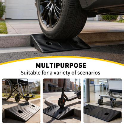 Portable Rubber Curb Ramp 2 Pack – Heavy Duty Anti-Slip Threshold Ramp, 1/2/3/4/5 Inch Height Driveway Ramp for Cars,Wheelchairs,Trucks,Bikes,Motorcycles,Lawn Mowers