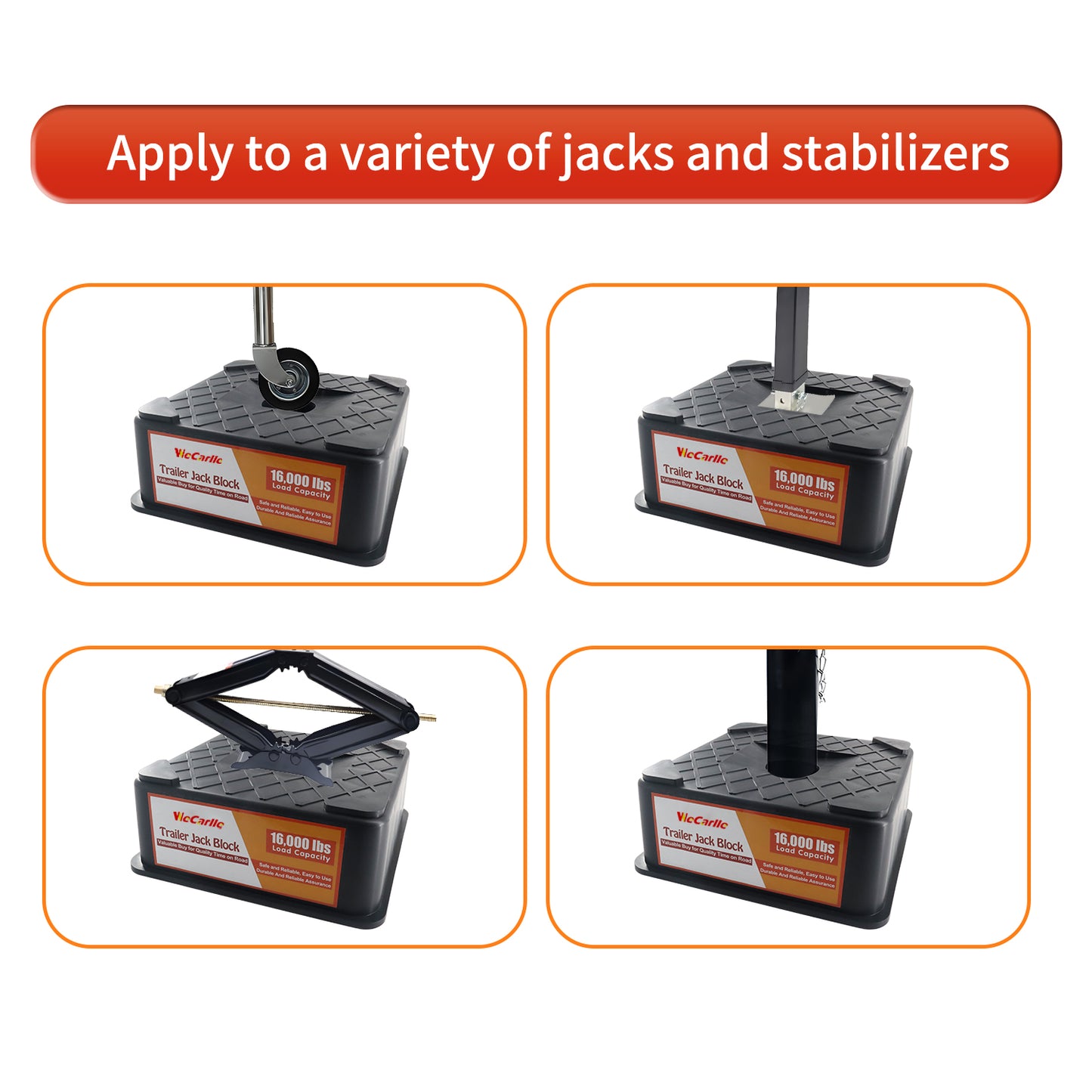RV Trailer Jack Block, Trailer RV Stabilizer Blocks, 1/2 Pack Up To 16000 Lbs, Heavy Duty Sturdy Utility Jack Stand For 5th Wheels, Scissor Stabilizer, Round Square Tongue Jack Foot