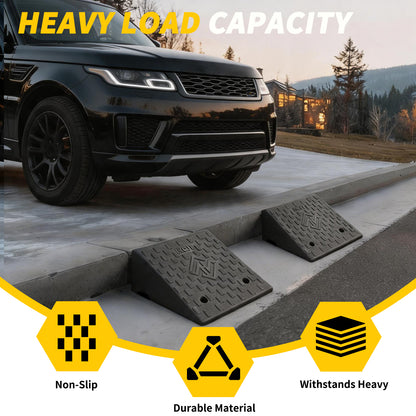 2-Pack Rubber Curb Ramps for Low Cars - 7000lb, 4-7" Height