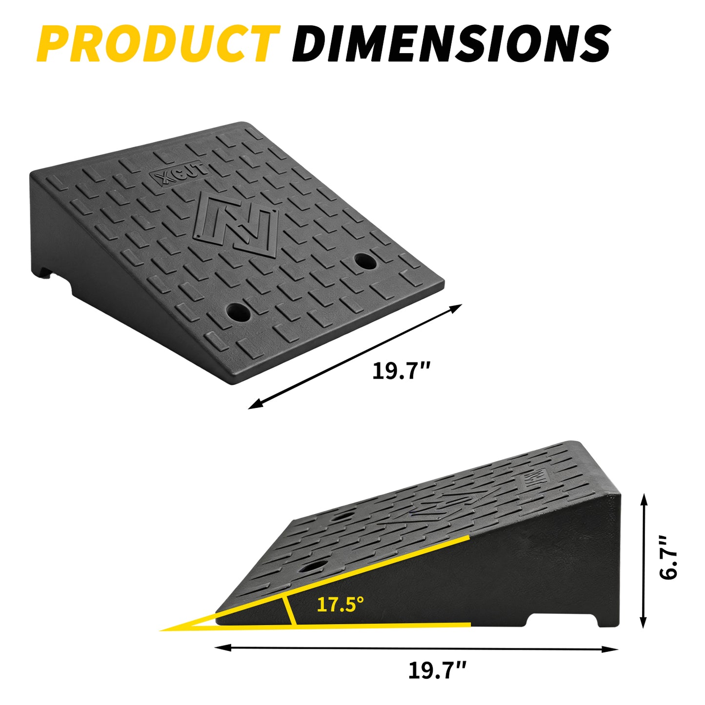 2-Pack Rubber Curb Ramps for Low Cars - 7000lb, 4-7" Height