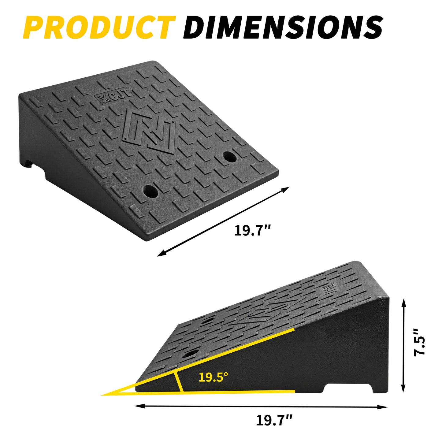 2-Pack Rubber Curb Ramps for Low Cars - 7000lb, 4-7" Height