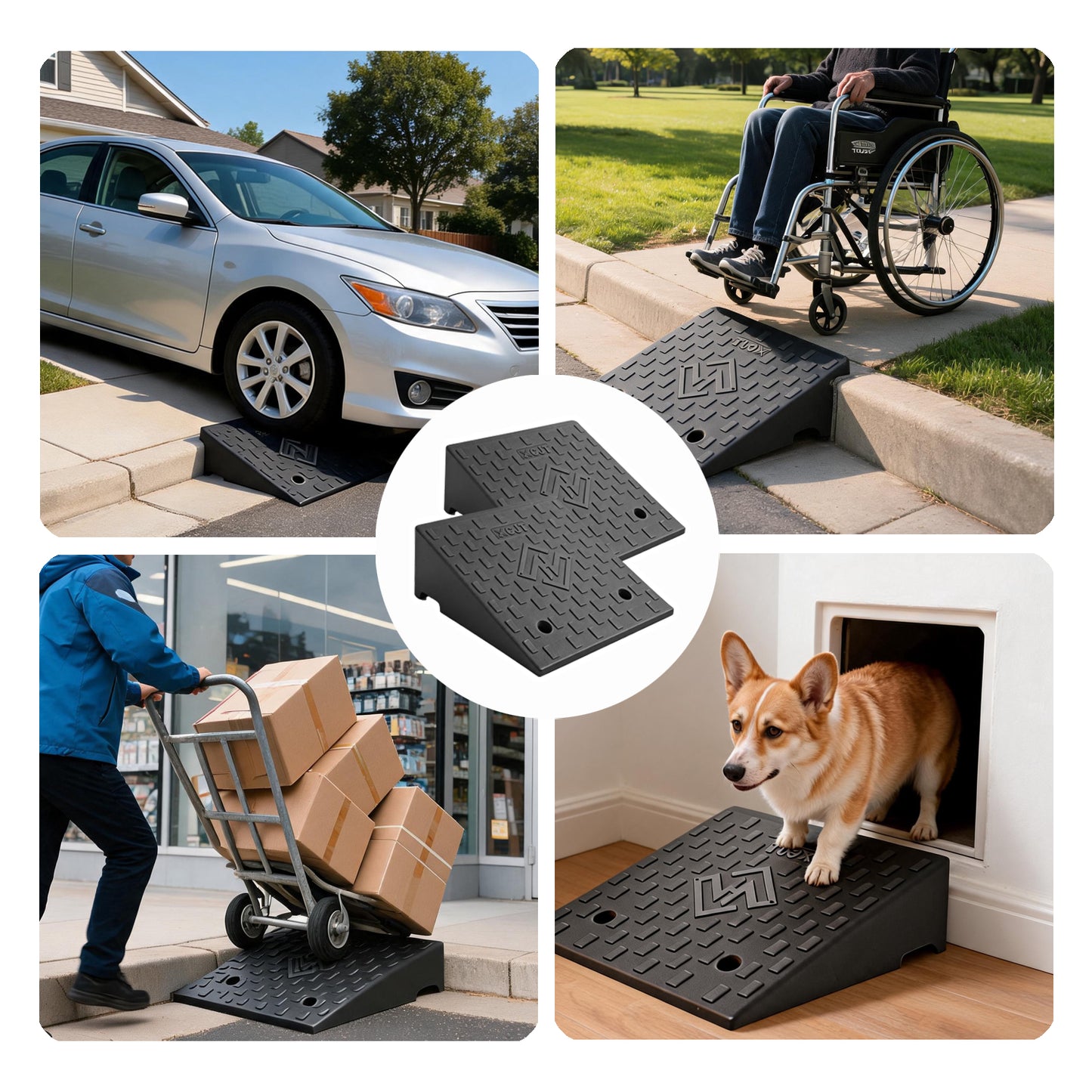 2-Pack Rubber Curb Ramps for Low Cars - 7000lb, 4-7" Height