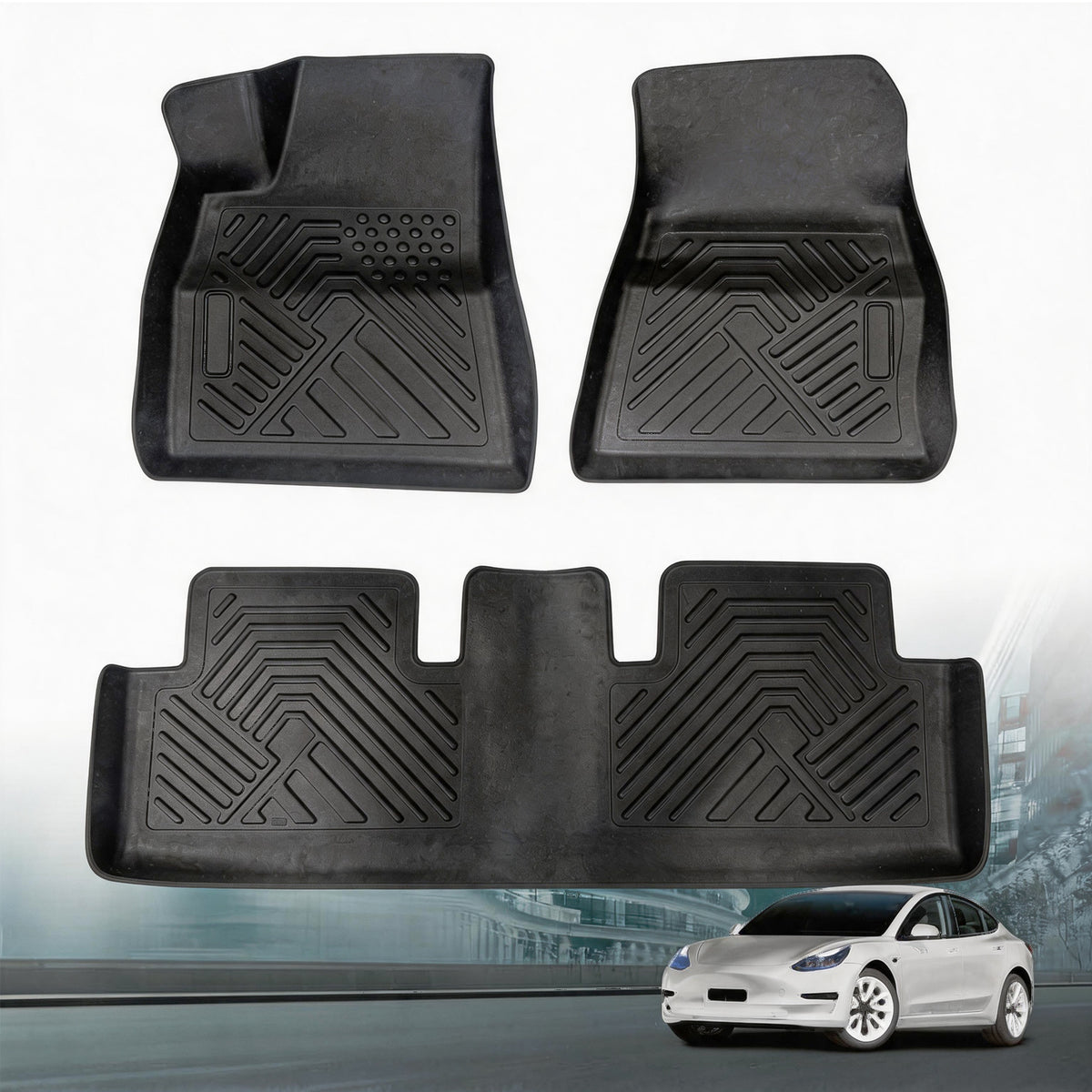 Floor Mats for Tesla Model 3 (2017-2019) – Custom Fit All-Weather Waterproof TPE Front & Rear Floor Liners
