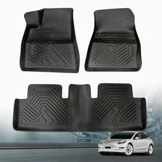 Floor Mats for Tesla Model 3 (2017-2019) – Custom Fit All-Weather Waterproof TPE Front & Rear Floor Liners