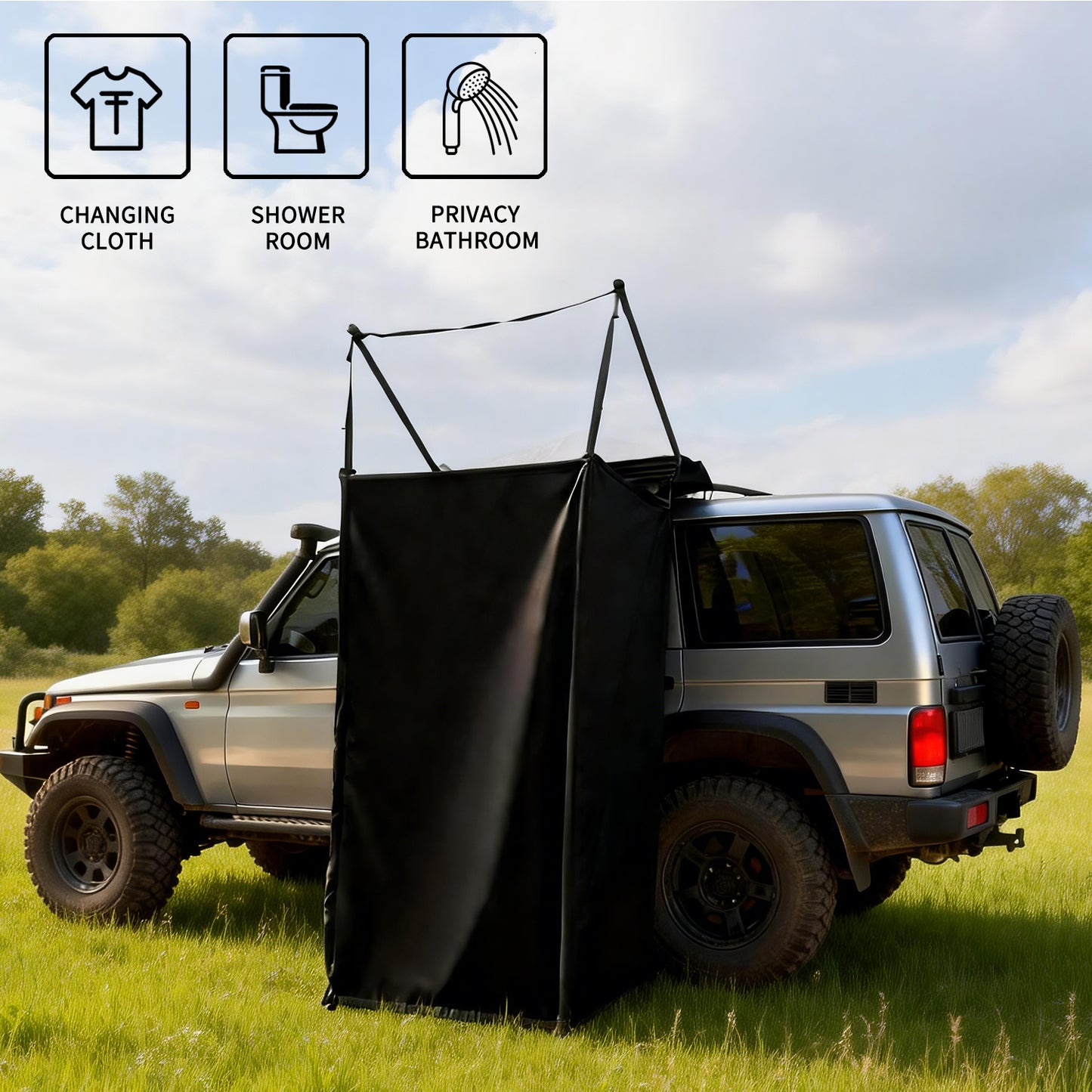 Vehicle Side Shower Tent for SUV & RV – Portable Privacy Bathroom for Camping & Road Trips