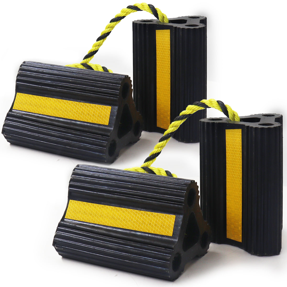 Rubber Wheel Chocks for RV Trailer & Truck - Reflective Strip
