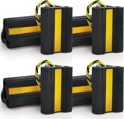 Rubber Wheel Chocks for RV Trailer & Truck - Reflective Strip
