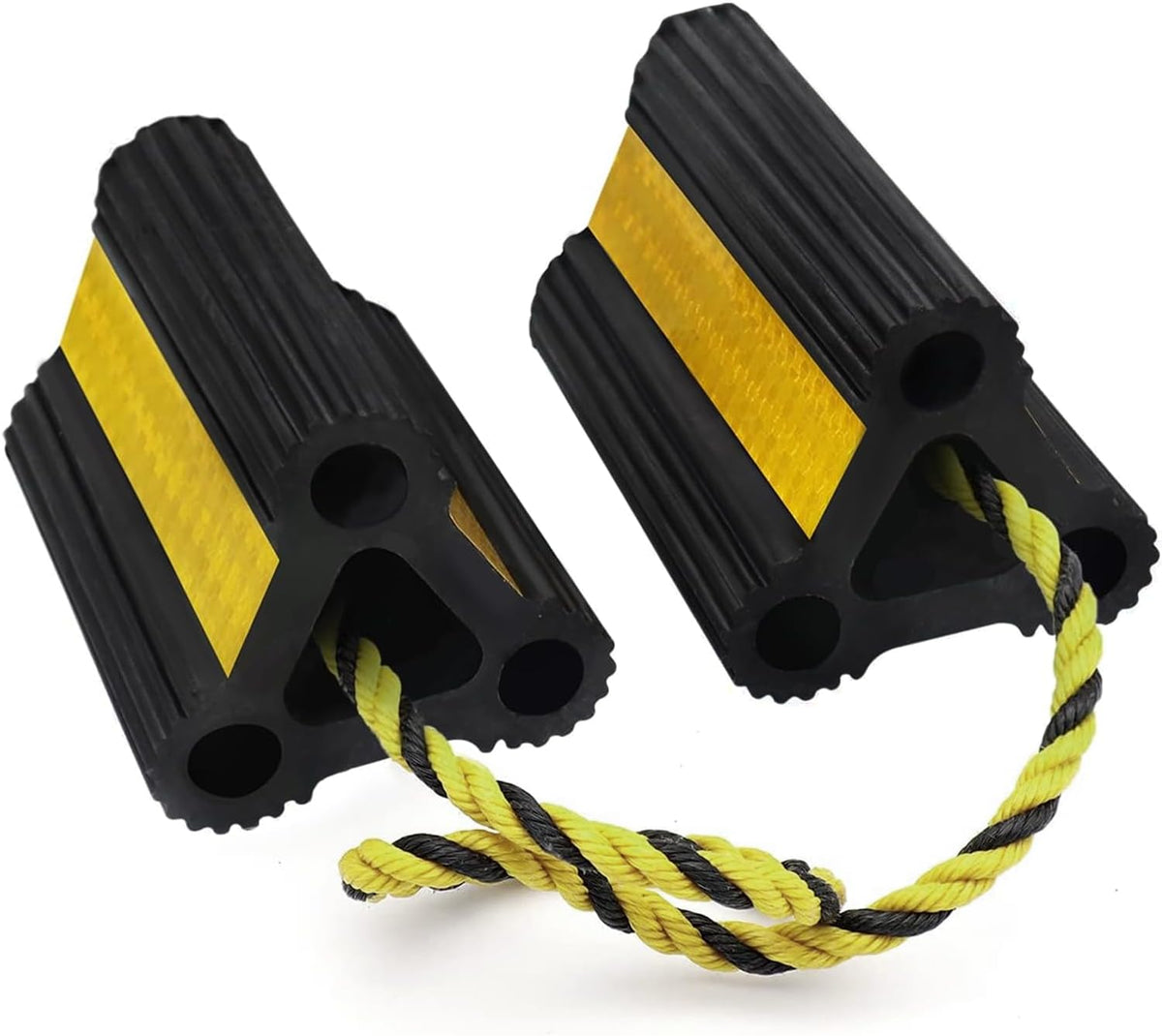 Rubber Wheel Chocks for RV Trailer & Truck - Reflective Strip