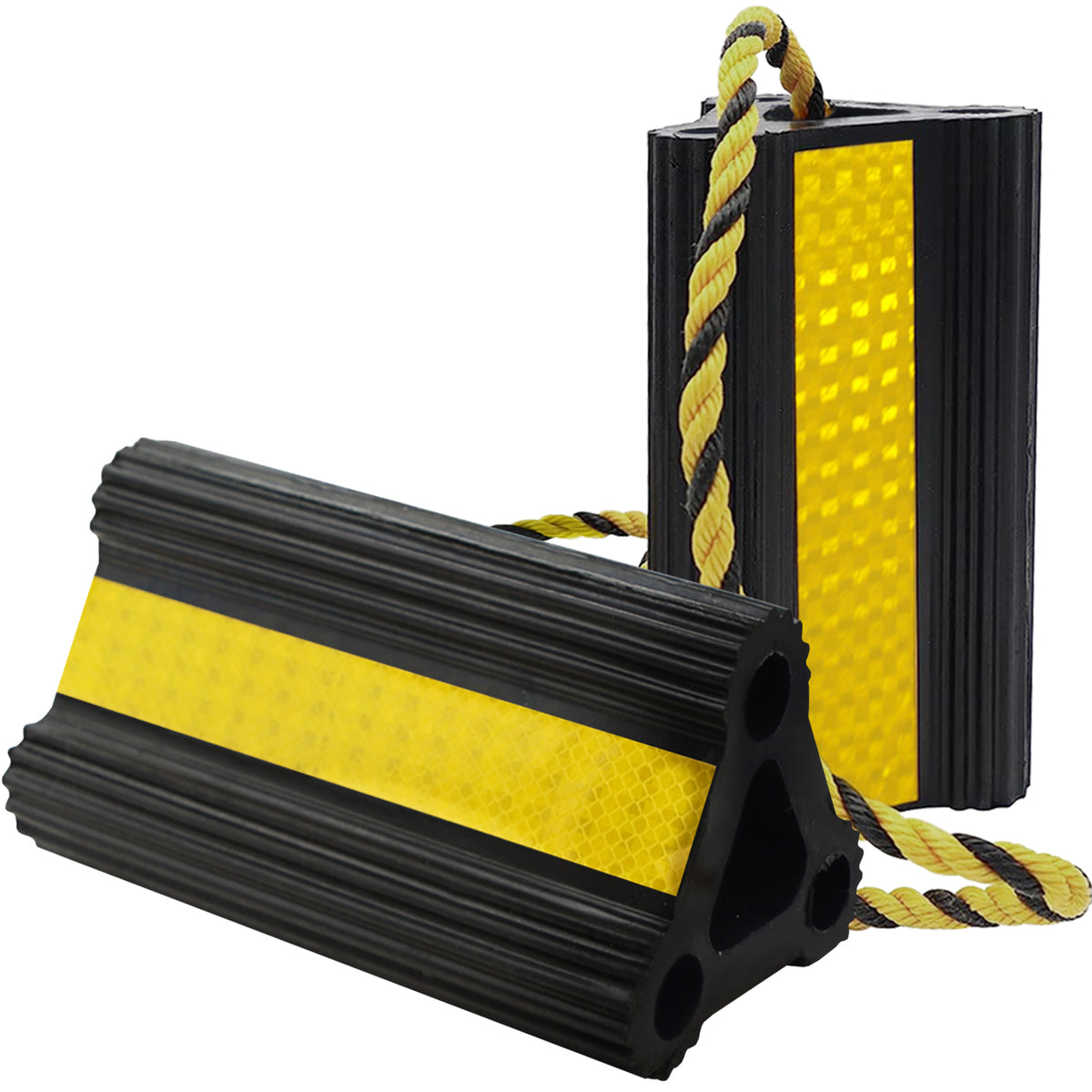 Rubber Wheel Chocks for RV Trailer & Truck - Reflective Strip