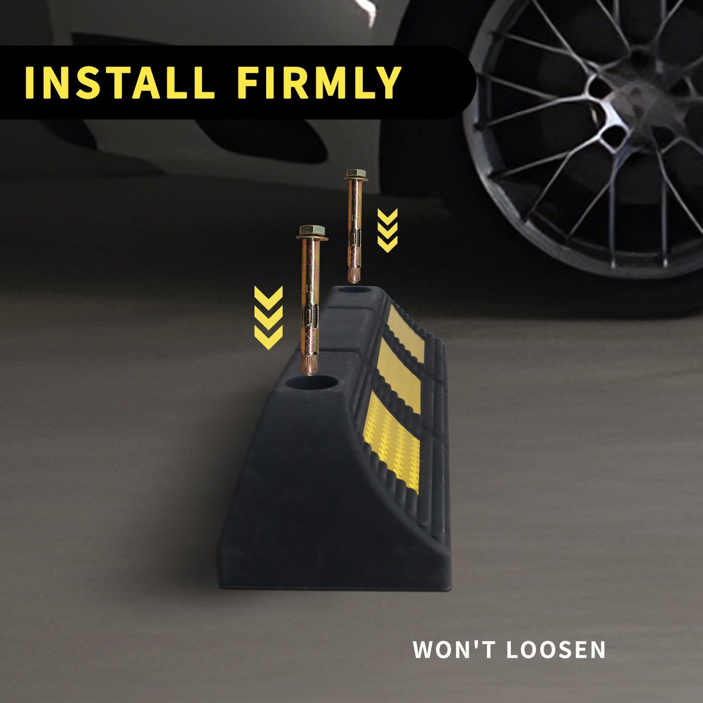 Premium Rubber Parking Stoppers (2 Pack) - Garage & Lot Wheel Tire Stops with Bolt Installation | Ultimate Vehicle Parking Aid for Cars, Trucks
